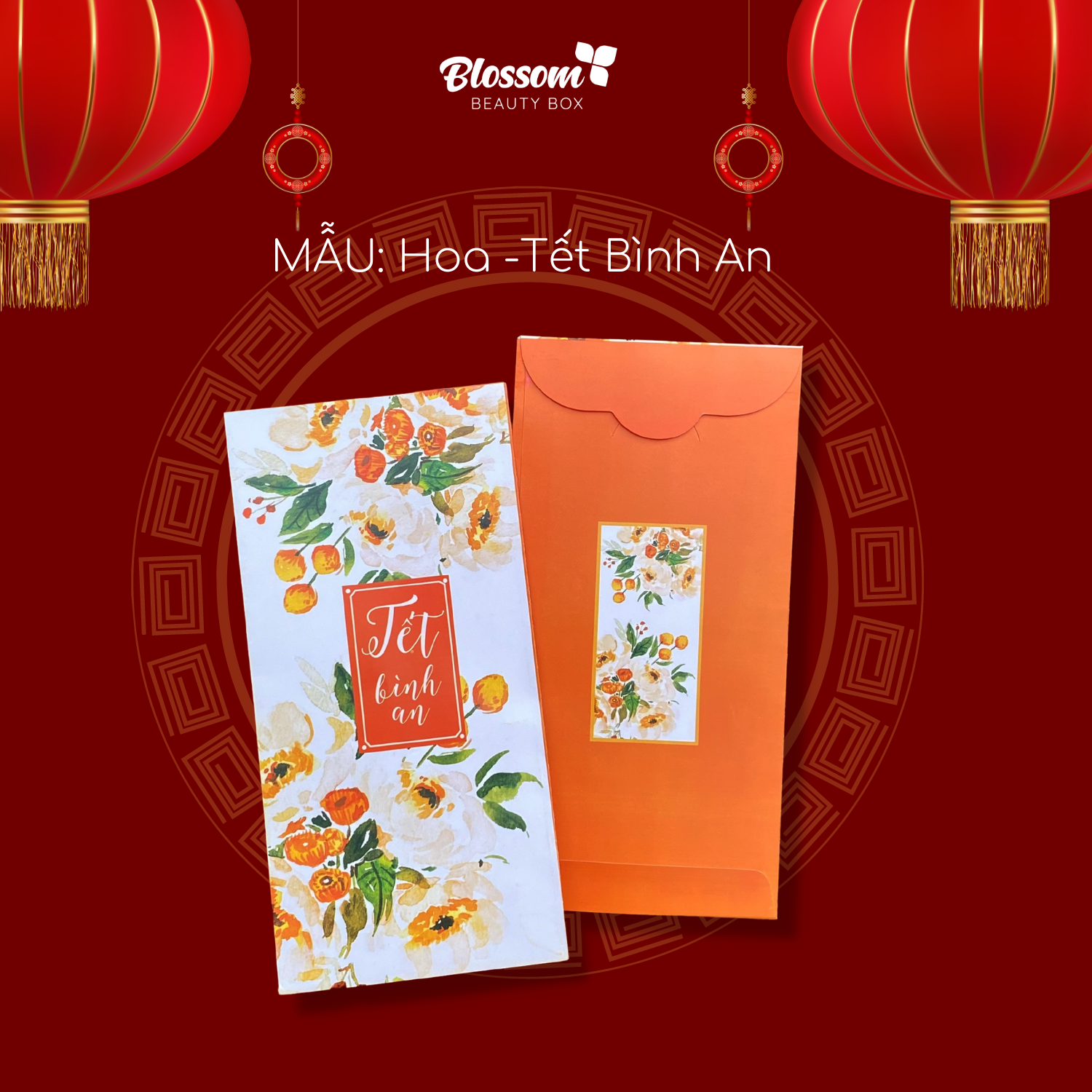 Bao lì xì tết 2023 - bao lì xì hoa tết hạnh phúc - tết bình an