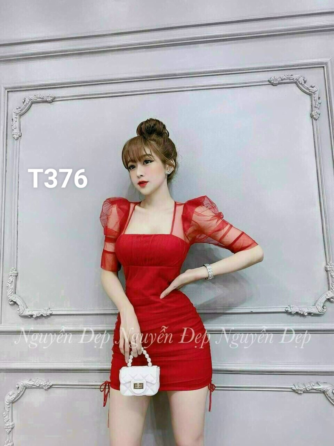 Đầm body phối lưới cao cấp có mút T376