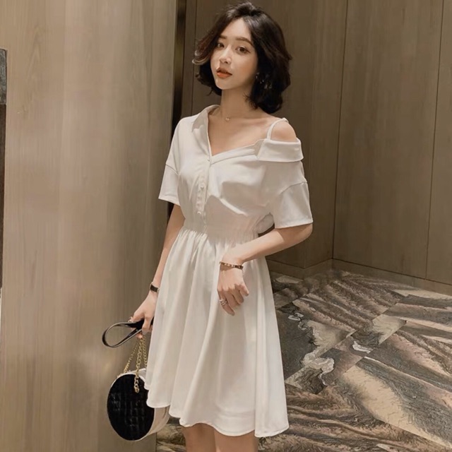 Đầm sm lệch vai 2 màu