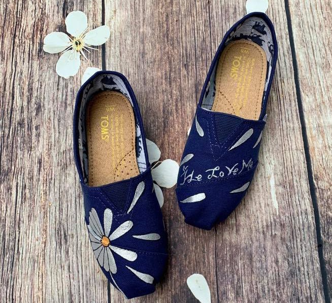 [HCM]Giày toms bông hoa 2020BLACK FLOWERS(Đế cao su đúc)
