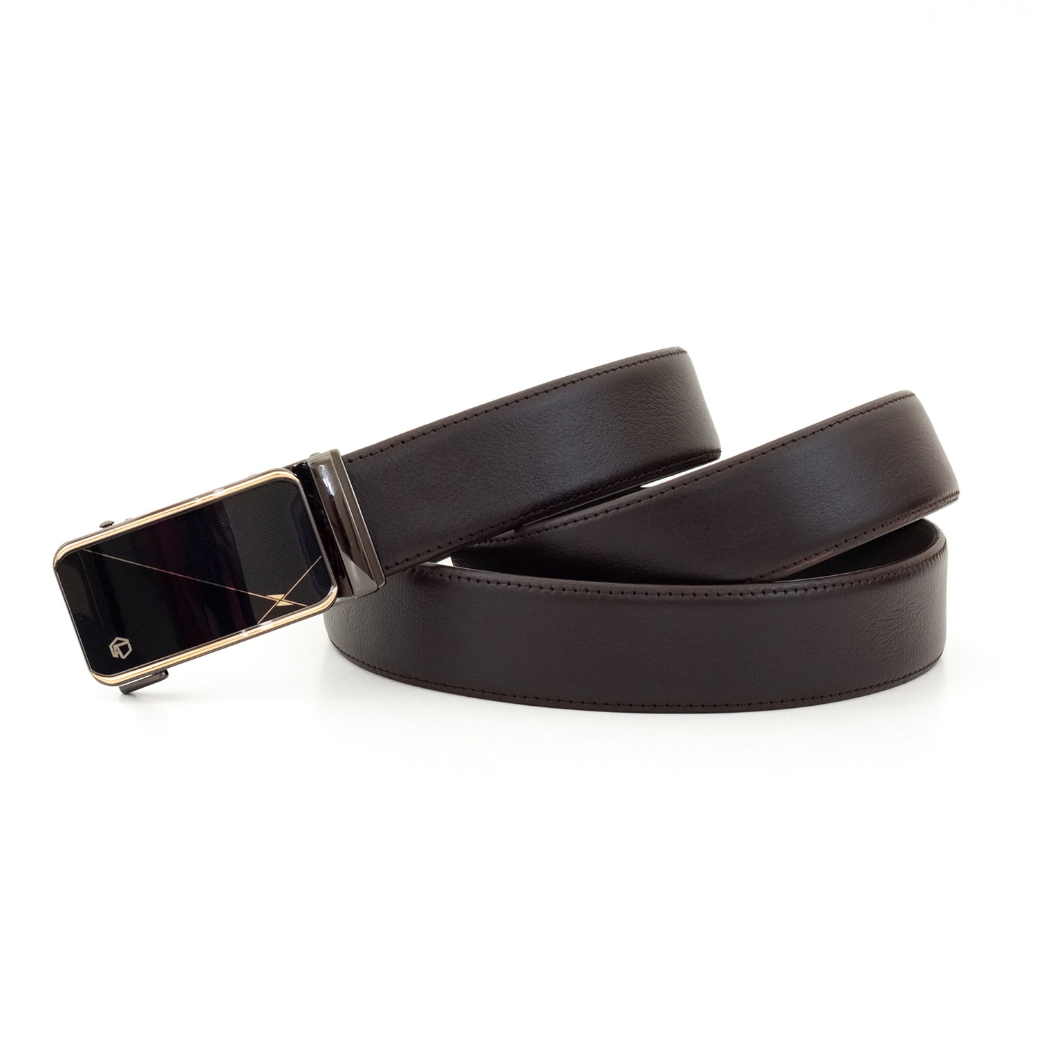 Thắt lưng khoá tự động da bò Nappa MNT4-17 khoá mặt kiếng vàng đen sang trọng, hai màu da đen nâu, Anh Tho Leather
