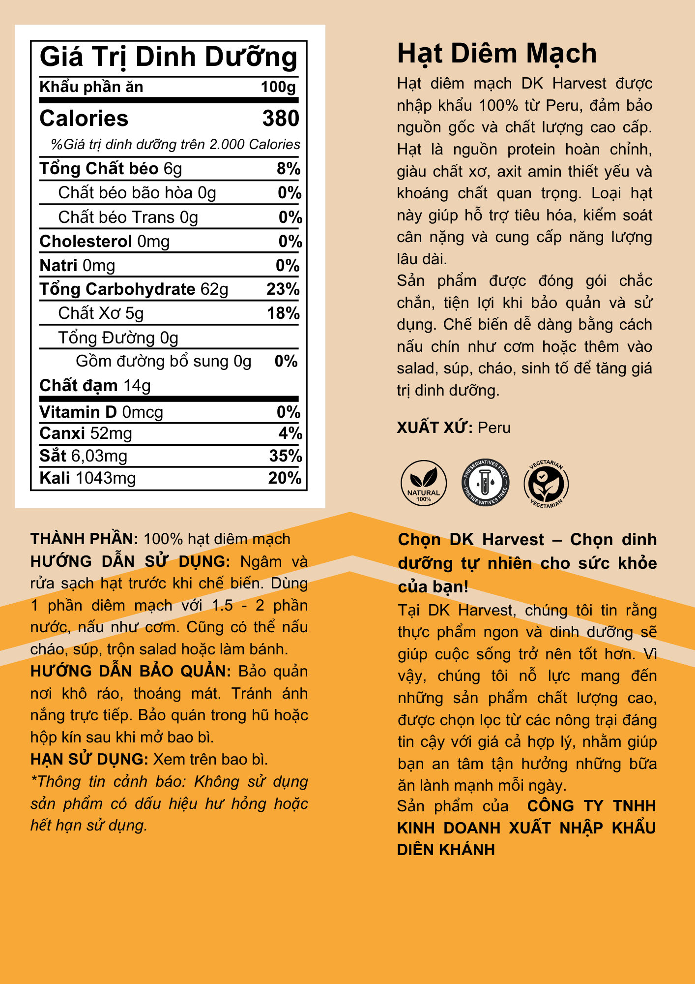 Hạt Diêm Mạch DK Harvest - Quinoa 1kg (2 hũ 500g) - Hình ảnh 3