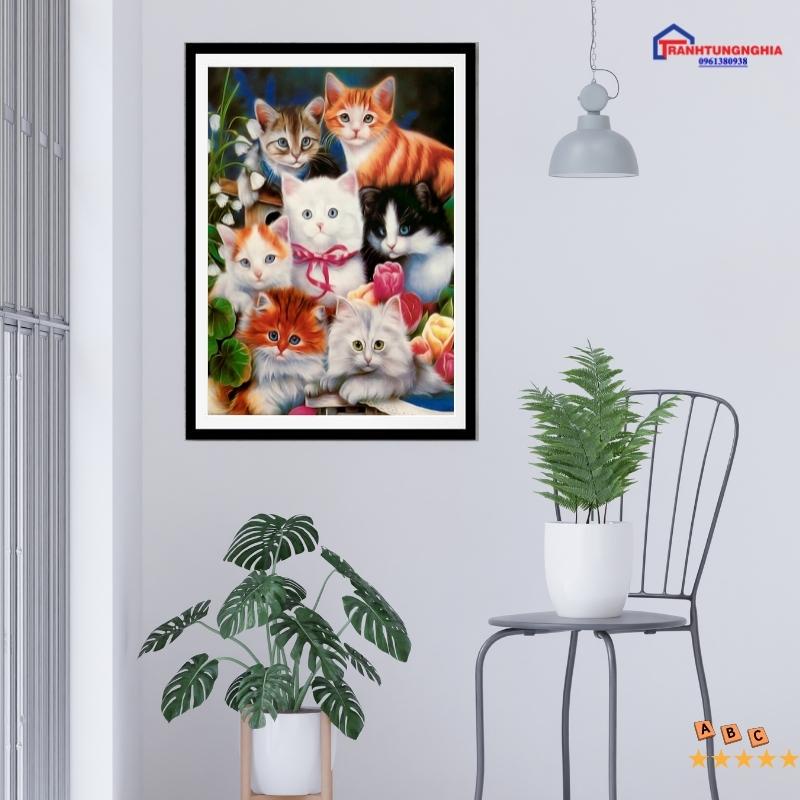 Tranh đính đá đàn mèo dễ thương 64cm x 50cm