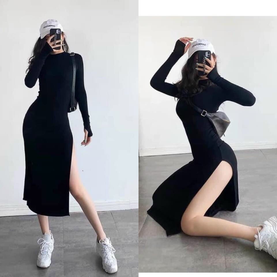 ĐẦM CỔ LỌ TAY DÀI XẺ ĐÙI