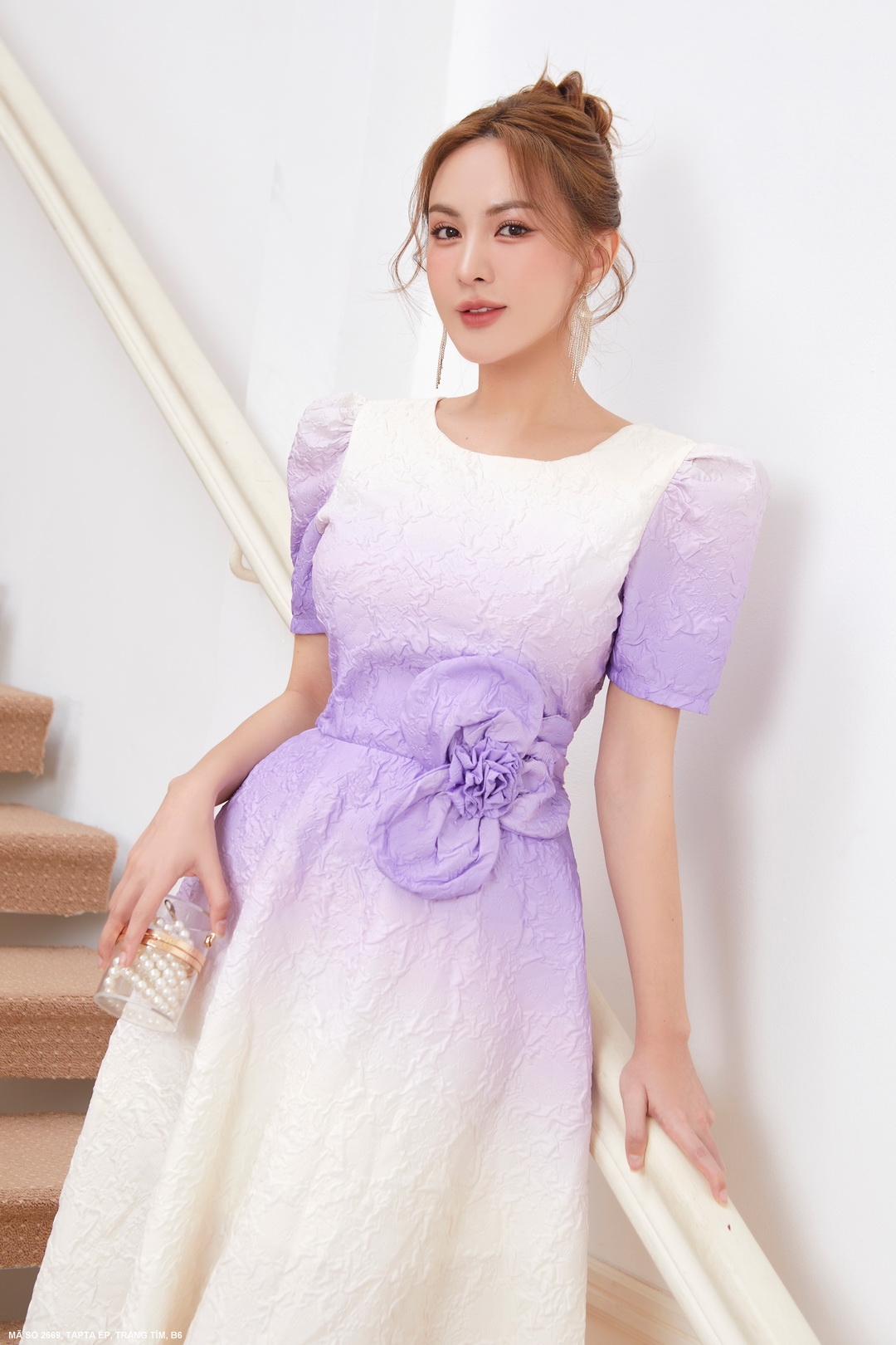 MYDU SHOP | MS 2669 – Đầm Xòe Tím Hoa Eo Dự Tiệc Sang Trọng