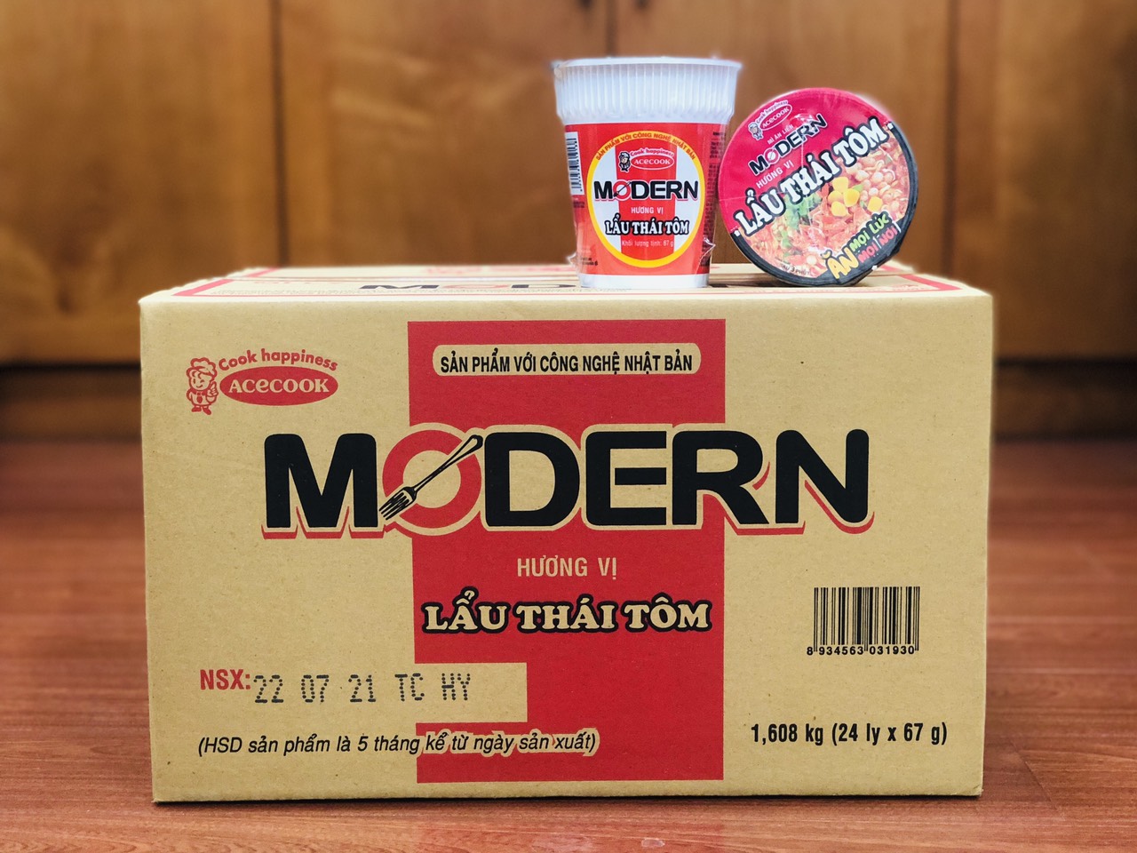Thùng Mì 24 ly Modern Lẩu thái tôm (24 ly x 67g)