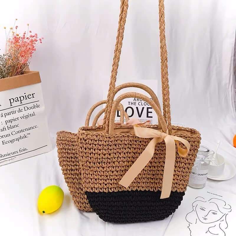 Phụ Kiện Đi Biển/ Chụp Hình Túi Cói Đan Xách Tay Và Đeo Chéo Phong Cschs Vintage Boho Xinh Xắn, Đáng Yêu/ Kích Thước: Dài 25 cm* Rộng 30 cm*  Nặng 240gr * Dài quai 40cm/ Hot trend mùa hè Sôi Động