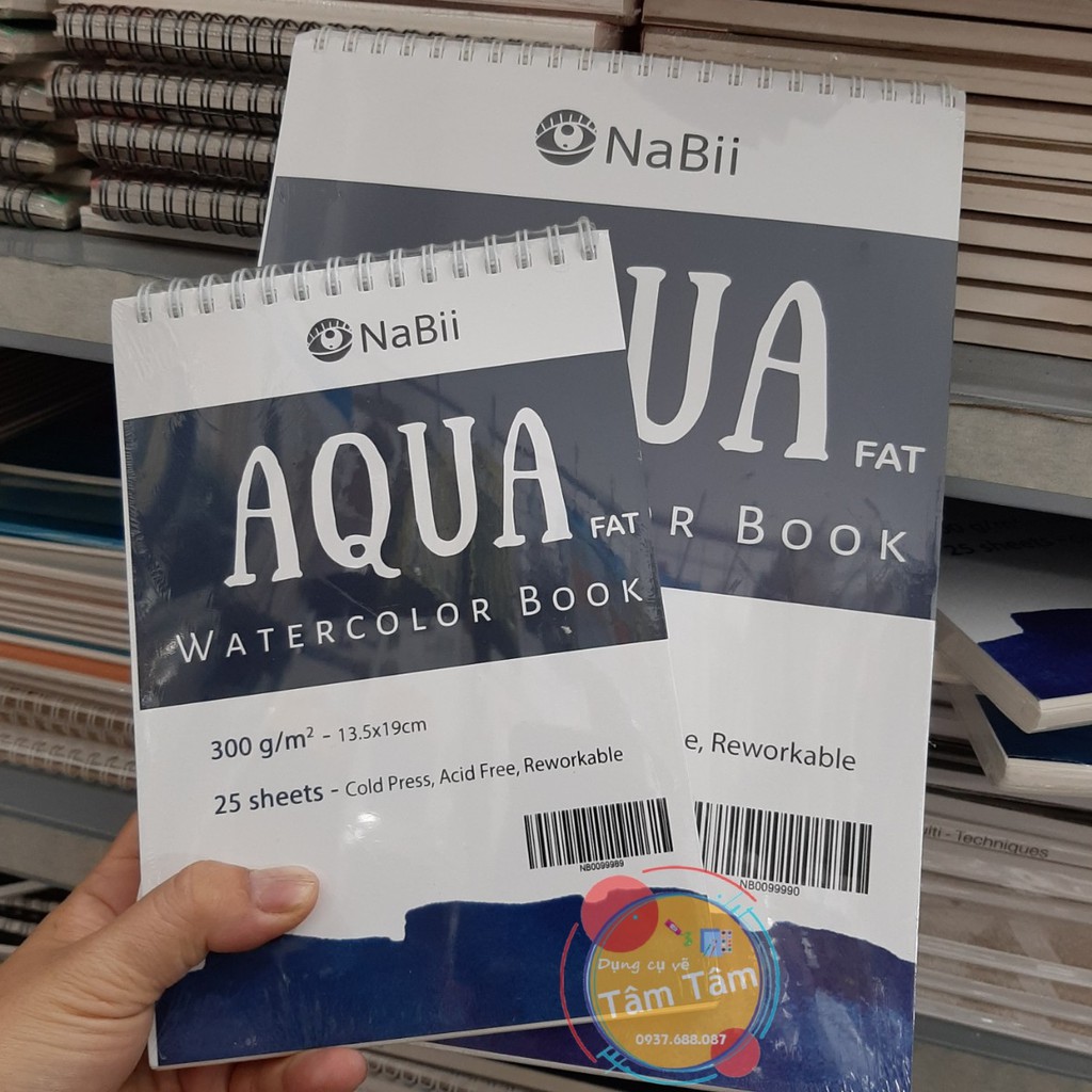 Sổ Vẽ Màu Nước NaBii Aqua Fat 300gsm 25 tờ Size A5/A4-Dụng cụ vẽ Tâm Tâm