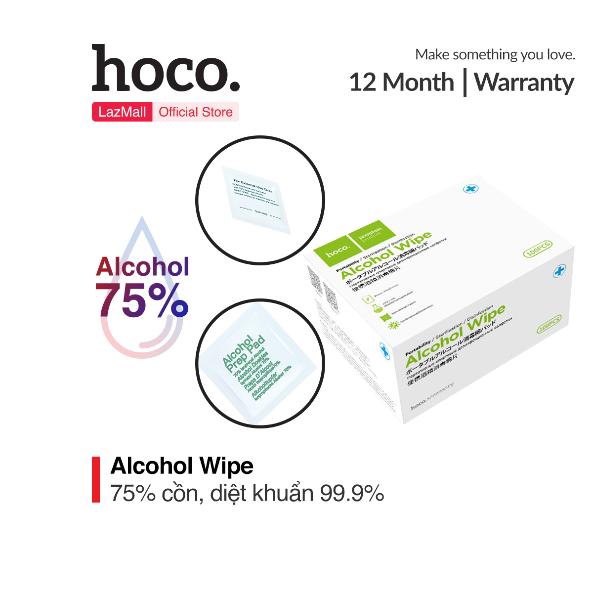 Hộp khăn lau khử trùng 100 miếng Hoco Alcohol Wipe vệ sinh tay chân điện thoại máy tính bảng đồ chơi