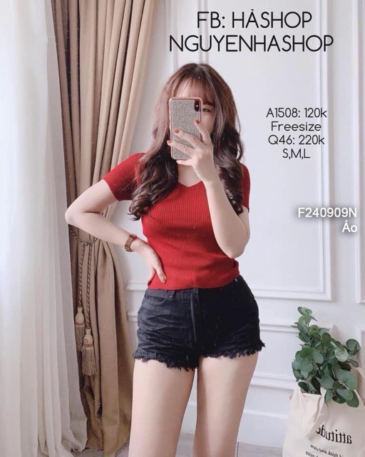Áo len cổ tim tay ngắn nhiều màu