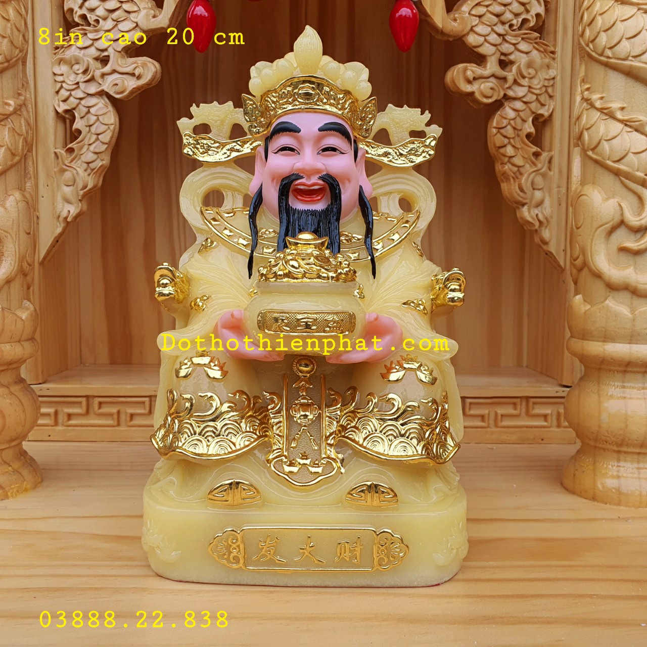 Ông thần tiền đá 8in cao 22 cm cao cấp