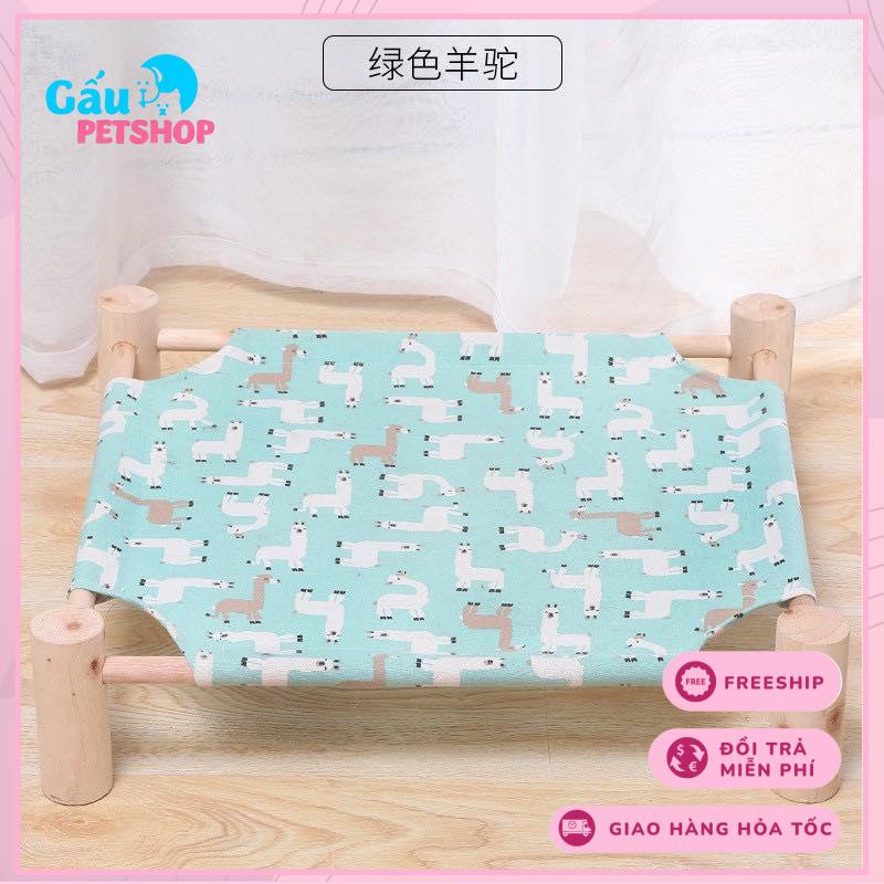 Giường gỗ bọc vải cho thú cưng chó mèo