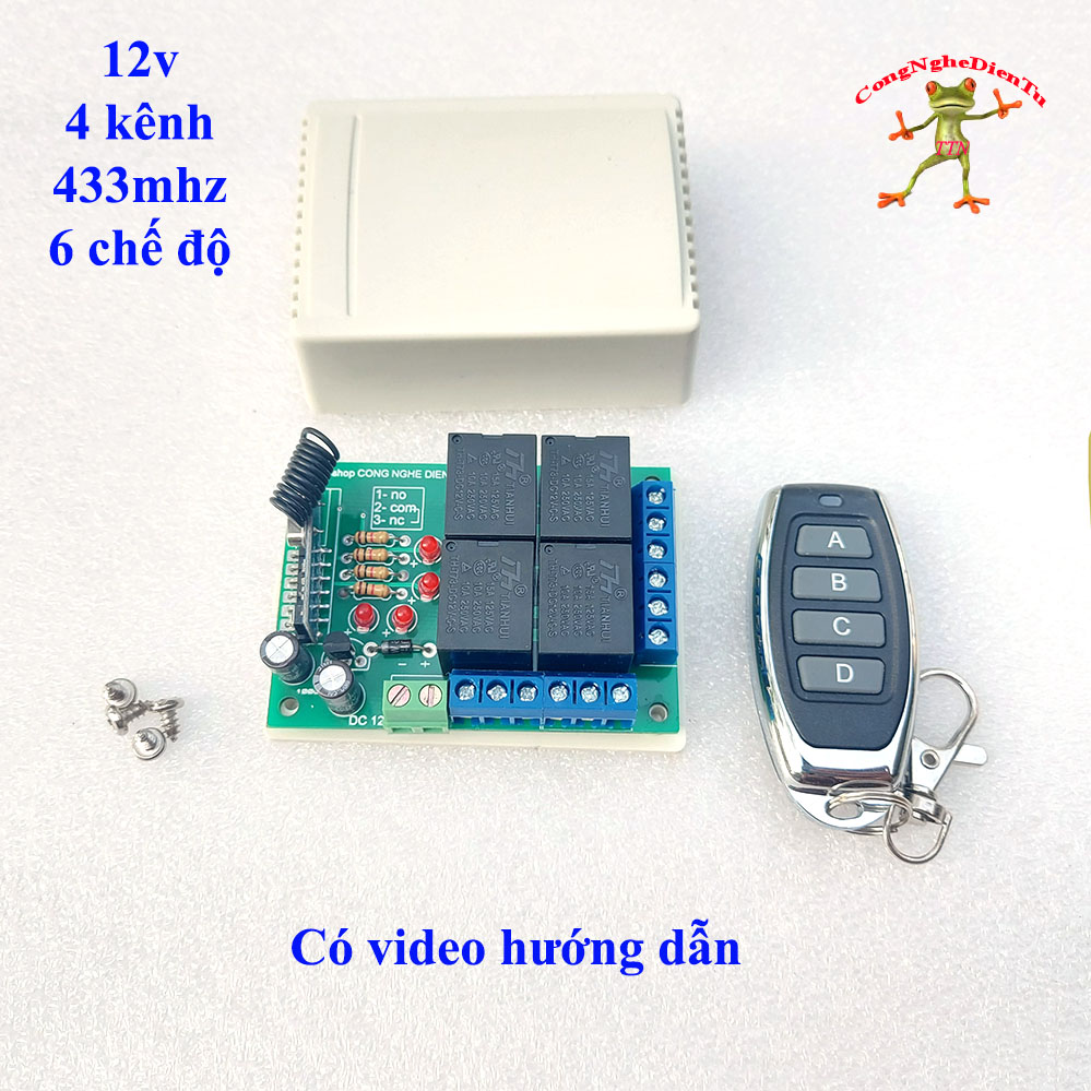 Bộ điều khiển từ xa rf 12v - 4 kênh 6 chế độ remote inox 433mhz