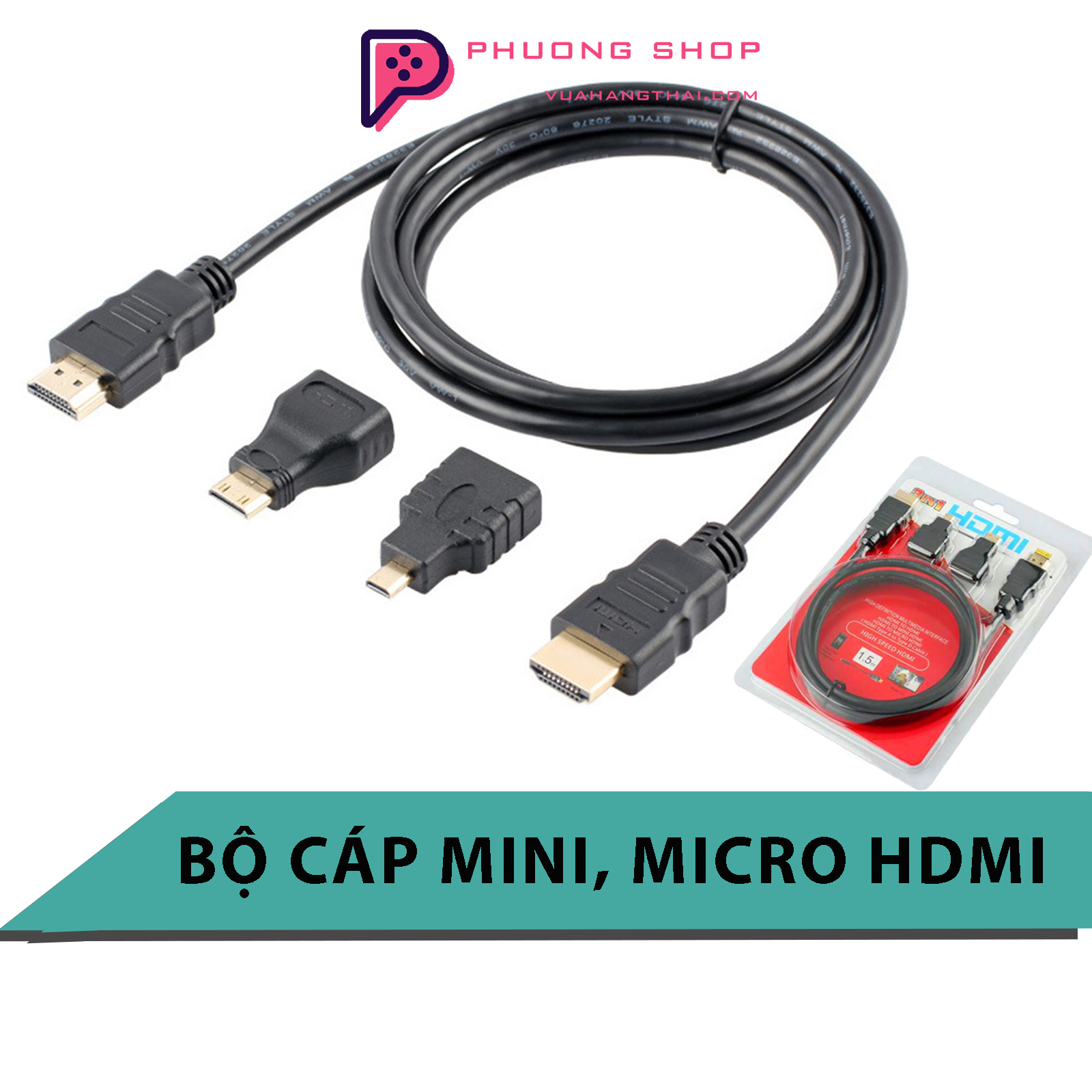 Bộ dây cáp hdmi 3 in 1 - bao gồm đầu chuyển mini, micro hdmi cùng sợi cáp hdmi 1.5m