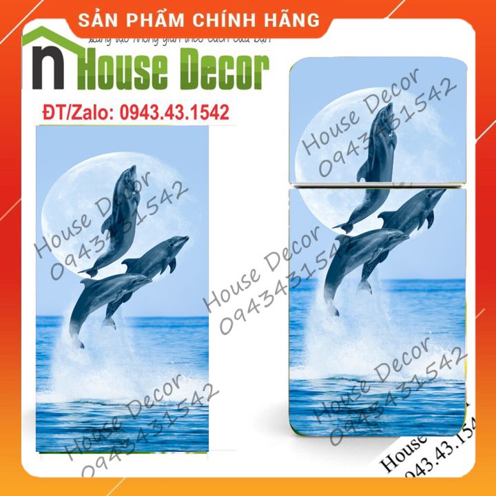 Miếng DECAl bóc Dán Tủ Lạnh - Phù Hợp Mọi Loại Tủ (Mẫu cá heo nhảy múa)