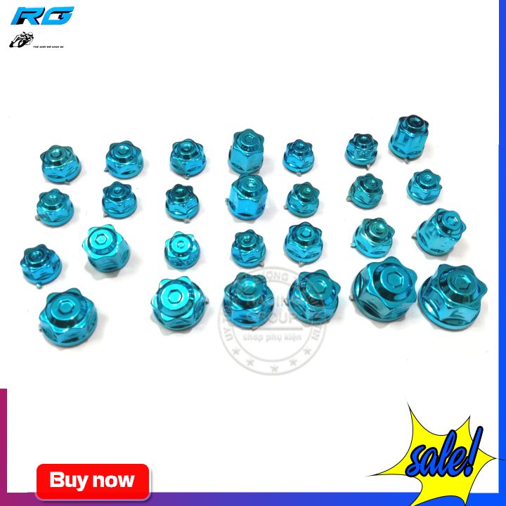 Chụp ốc trang trí xe máy đủ màu (Bộ 28 con đủ Size)  - Màu Xanh Nhạt