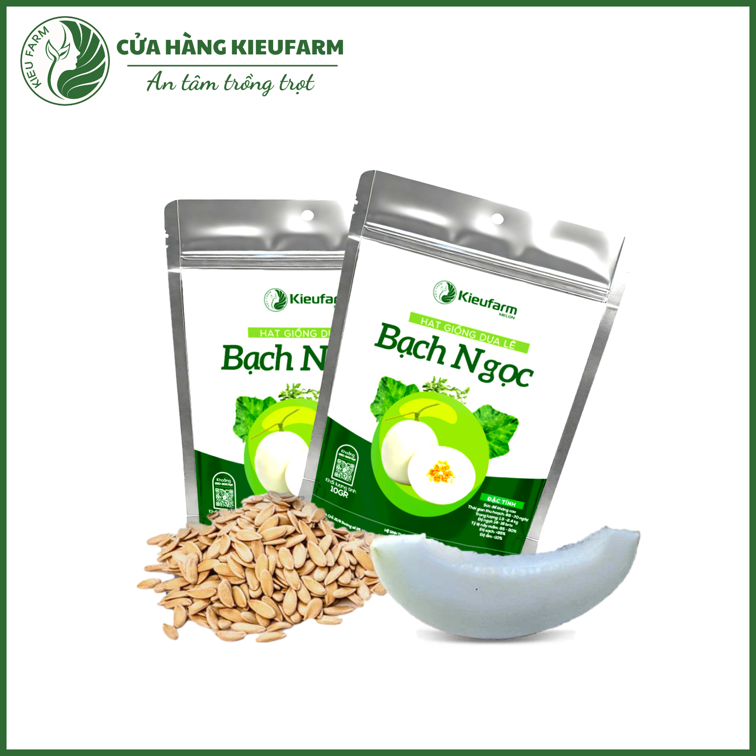 Hạt giống dưa lê Bạch Ngọc Ngọt Thanh, Ruột Trắng_KIEUFARM_1 Gói/500 hạt