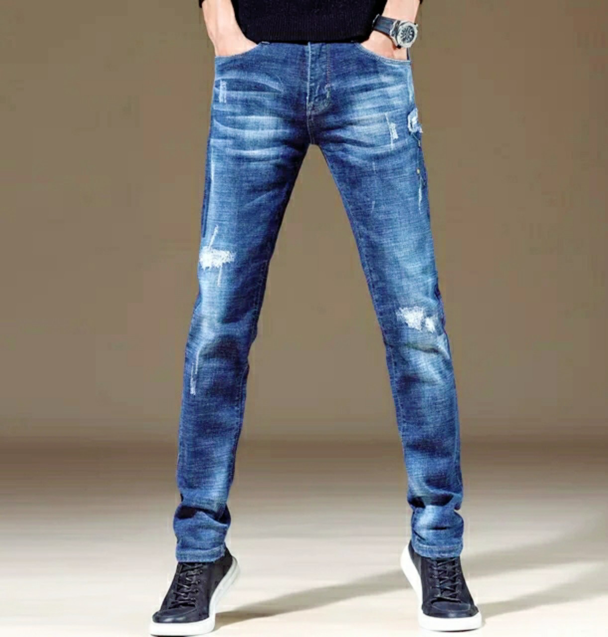 Quần Jean Nam Quần Bò Nam Xước Rách Co Giãn Dáng Skinny Xuất Khẩu Cao Cấp