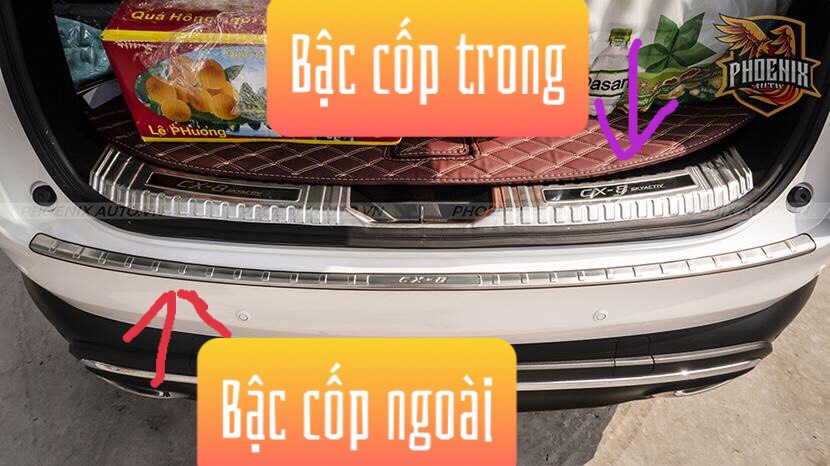 Mazda cx8 2019 2020 2021 ốp chống trầy bậc cốp inox, bên ngoài, op bac cop chong tray cop