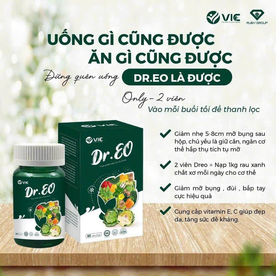 Chính hãng Viên xơ rau củ Dr Eo nhà VIC giảm 3-8cm vòng eo