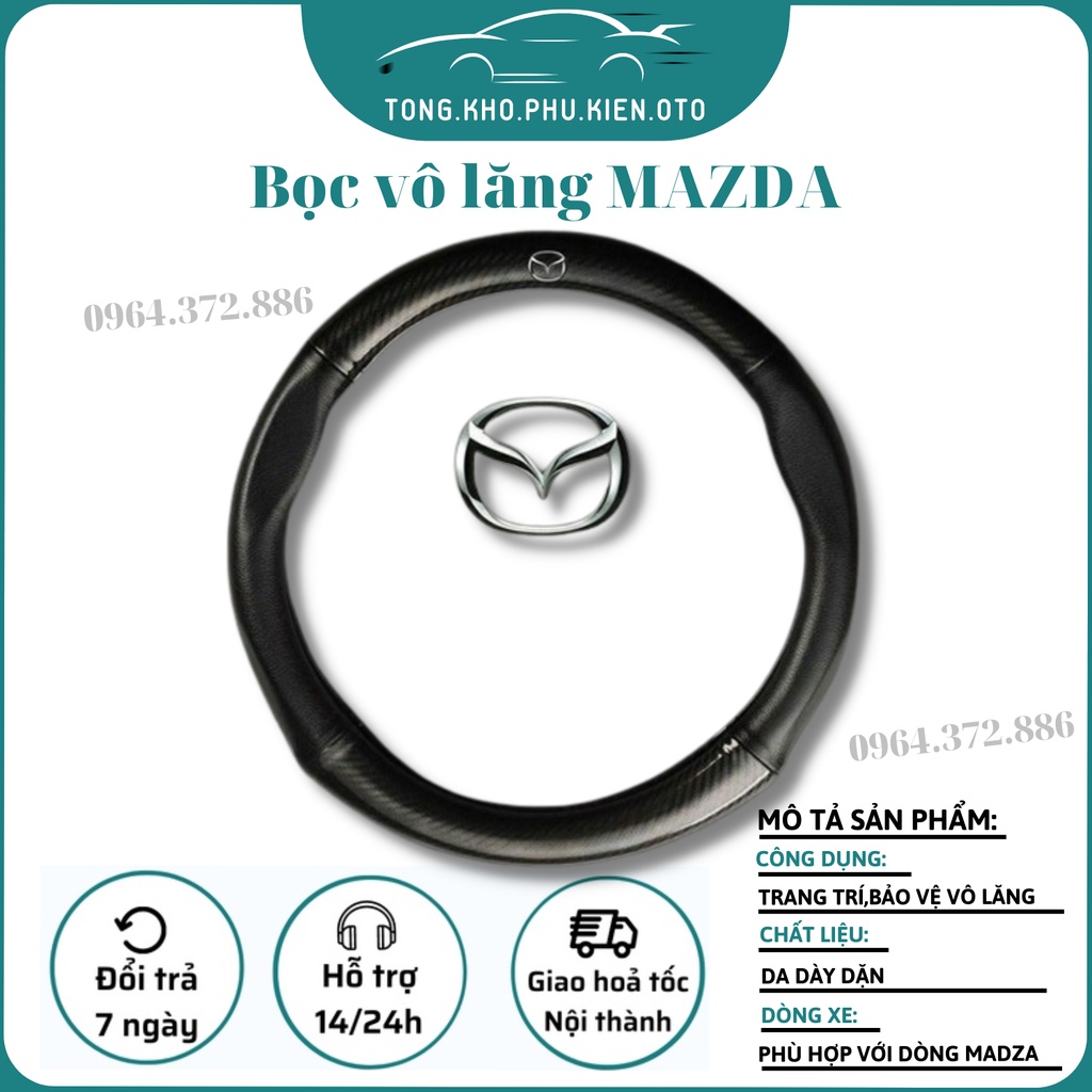 Bọc vô lăng cacbon xe mazda 2, mazda 3, mazda 6, cx5, cx8, bt50, cx3, cx30 vân cacbon cao cấp