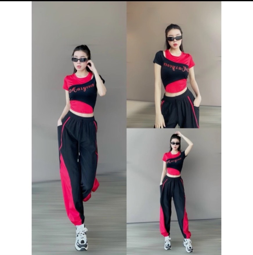 bộ thể thao nữ quần chất gió ,áo chất thun
