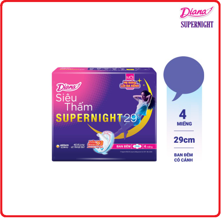 BVS DIANA Siêu Thấm Ban Đêm Gói 4 Miếng - 29Cm