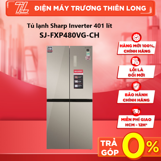 Tủ lạnh sharp inverter 401 lít sj-fxp480vg-ch -hãng chính hãng - trả góp 0% - giao toàn quốc - ngoài hcm tính phí
