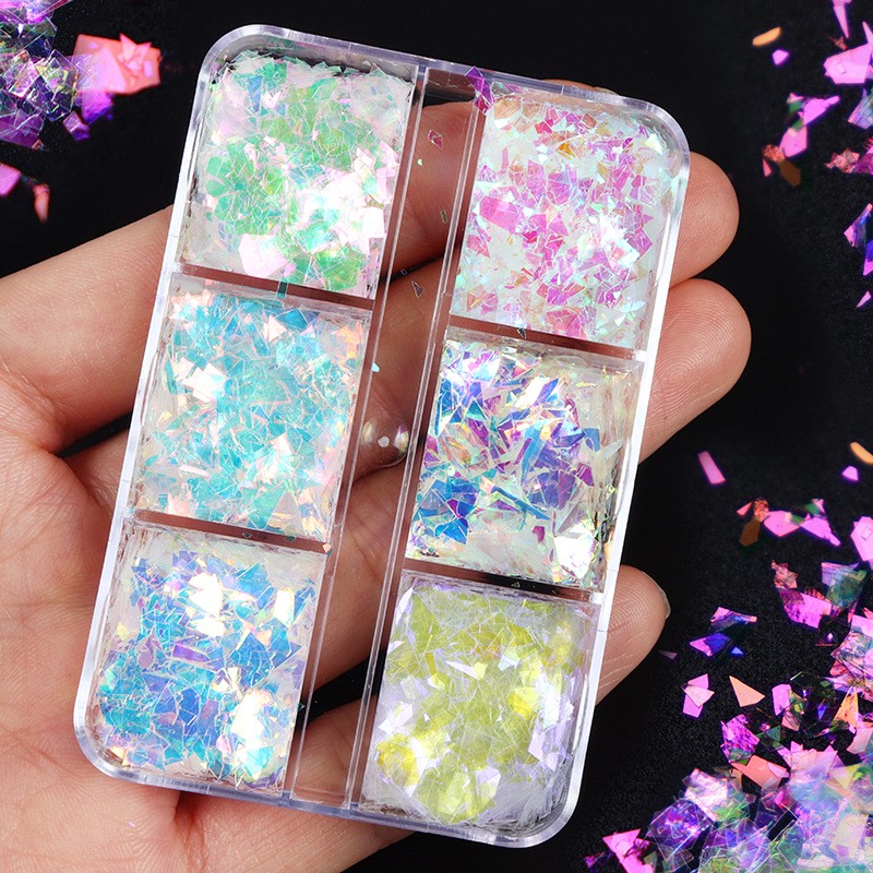 Set 6 Hủ Xà Cừ Pha Lê Trắng Aurora | Trang Trí Móng Tay