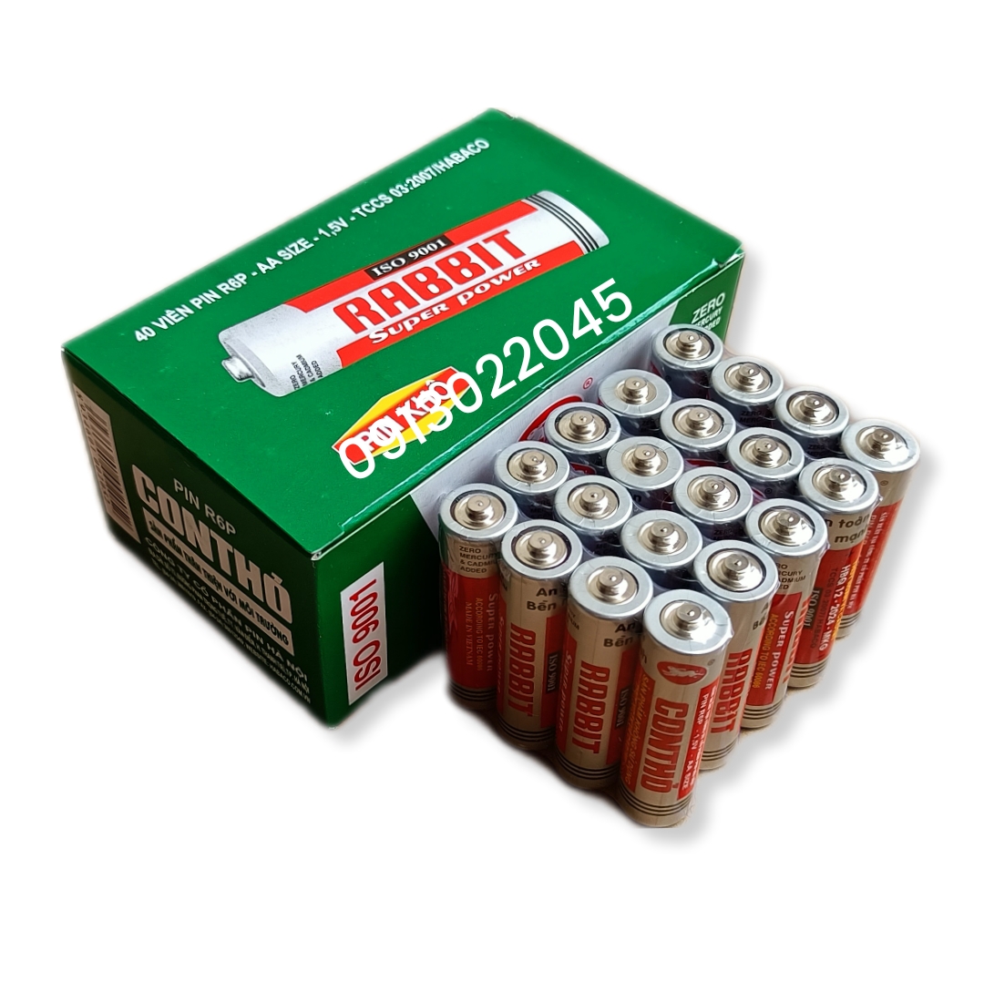 Hộp 40 viên pin Con thỏ AAA, AA (Pin AAA nhỏ hơn AA)