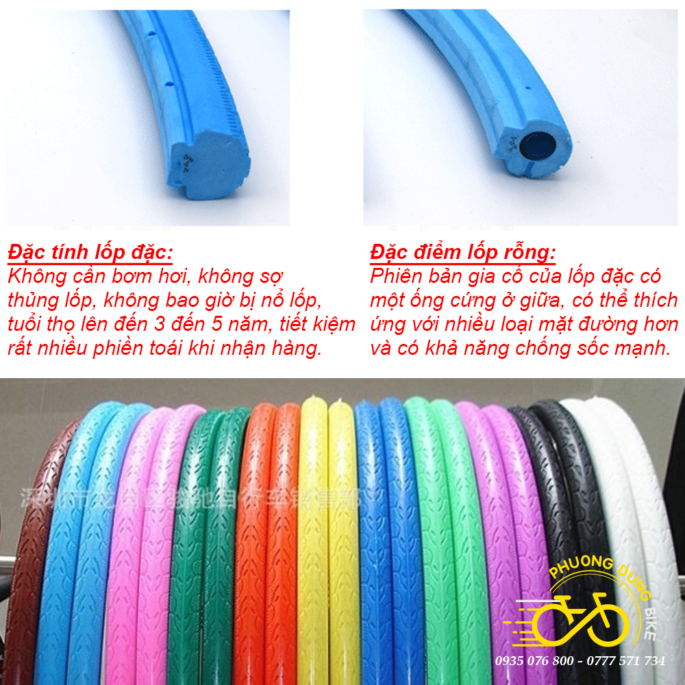 Lốp (Vỏ) đặc không săm xe đạp Fixed Gear Single Speed 700x23C (23-622) - 1 Cái