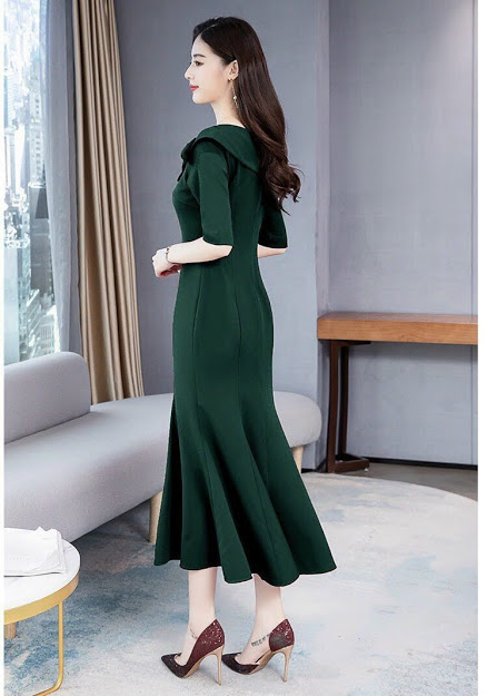 ĐẦM ĐUÔI CÁ ĐÍNH NƠ VAI TAY NGẮN