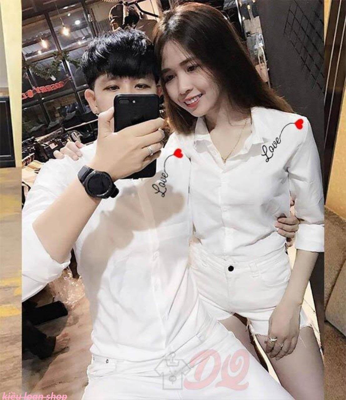[HCM]ÁO SƠ MI ĐÔI NAM NỮ IN LOVE TIM DỄ THƯƠNG