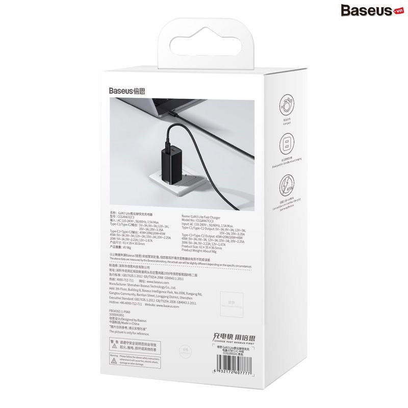 Củ Sạc Nhanh Đa Năng Baseus GaN3 Lite Fast Charger 67W (Type C + USB Port, PD3.0/ PPS/ QC4.0/ SCP/ FCP Multi Quick Charge Protocol)