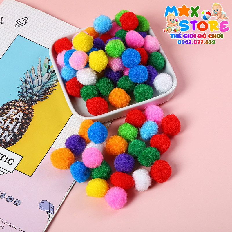 [Tặng kẹp nhựa] Túi Hạt PomPom Kích Thước Từ 1cm - 3cm Màu Sắc Đa Dạng