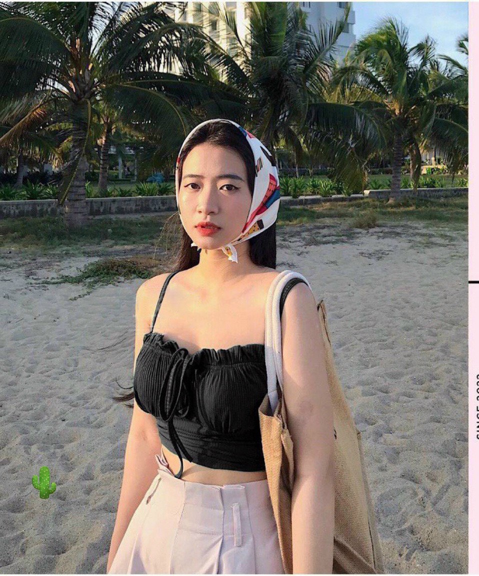 Áo 2 dây xốp nhún bèo ngực cột dây croptop xinh tỏa nắng PC