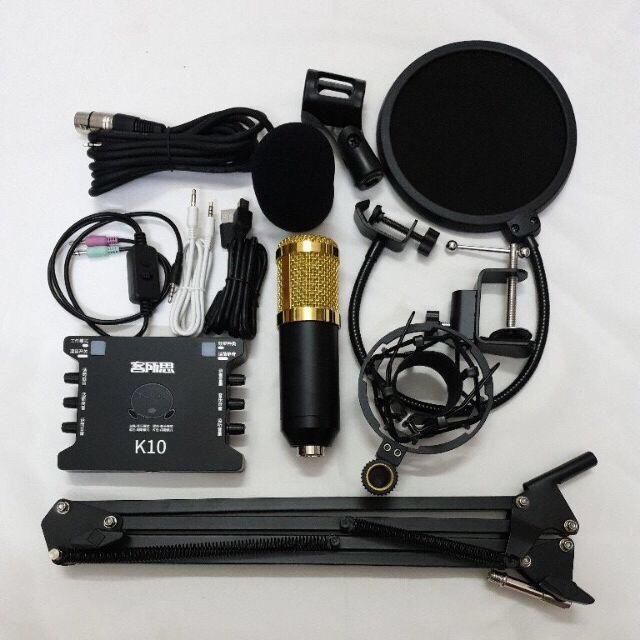 Combo Bộ Mic livestream hát karaoke BM-800, k10 dây ma2 chân màng lọc