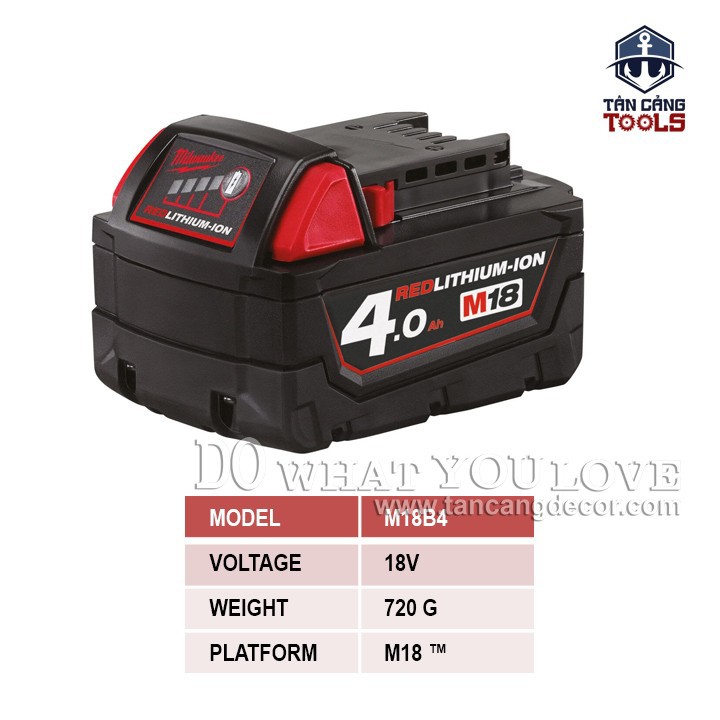 Pin 18V 4.0Ah Milwaukee M18B4 REDLITHIUM-ION