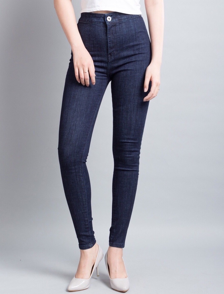 Quần jean nữ lưng cao MÀU XANH KIỂU KHÔNG ĐỈA chất giãn siêu đẹp K3-4B-100