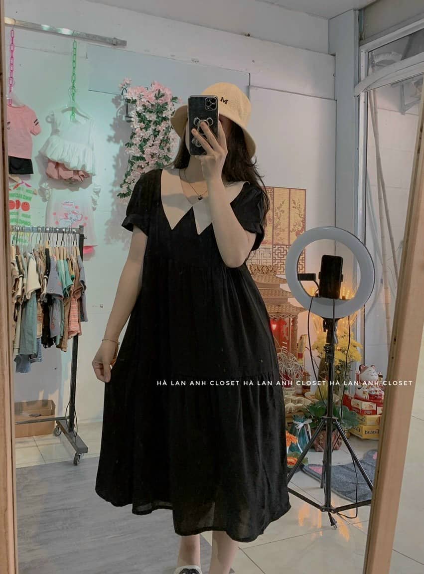 Đầm Bầu Váy Bầu Babydoll Cổ Nhọn
