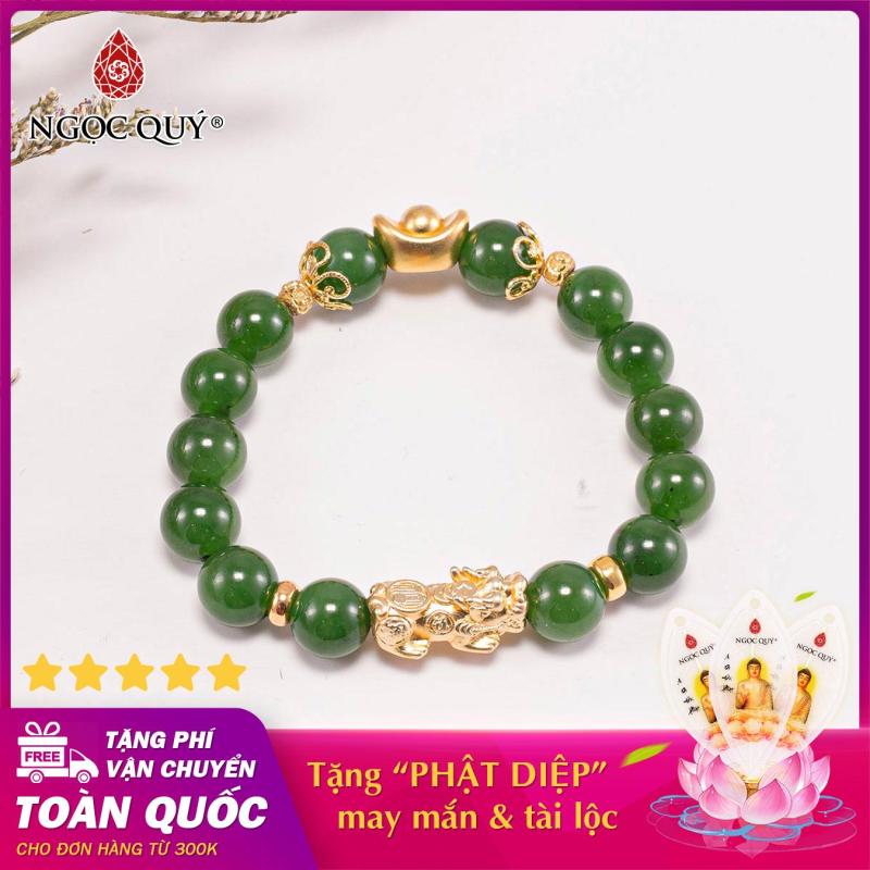 Vòng tay phong thủy đá ngọc bích phối tỳ hưu bạc mạ vàng 24k 10mm mệnh hỏa , mộc - Ngọc Quý Gemstones