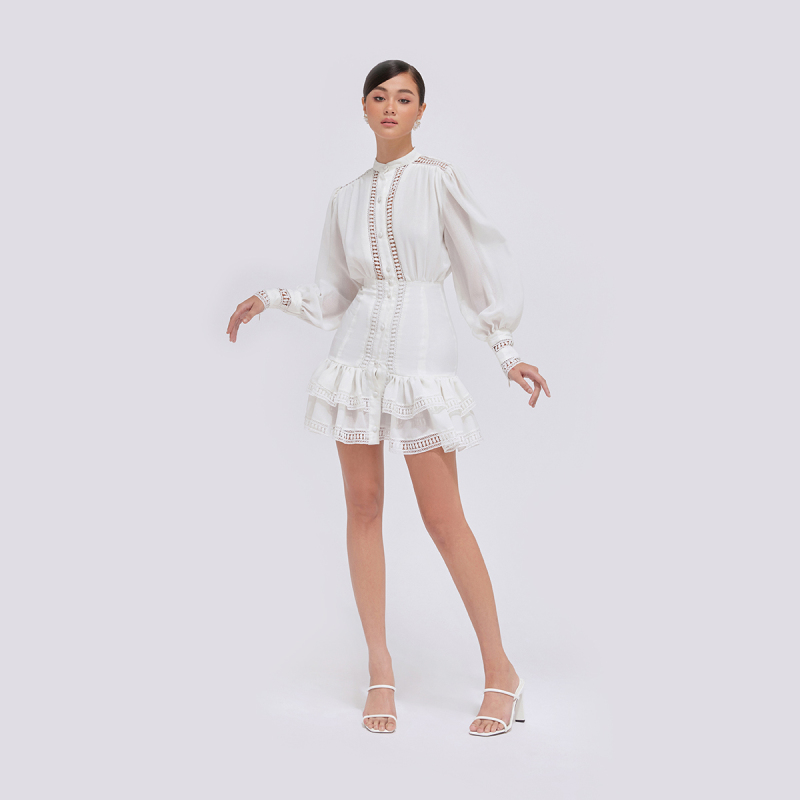 Nơi bán DEAR JOSÉ - Đầm ngắn kiểu nữ tay dài phối ren Misty vải linen trắng