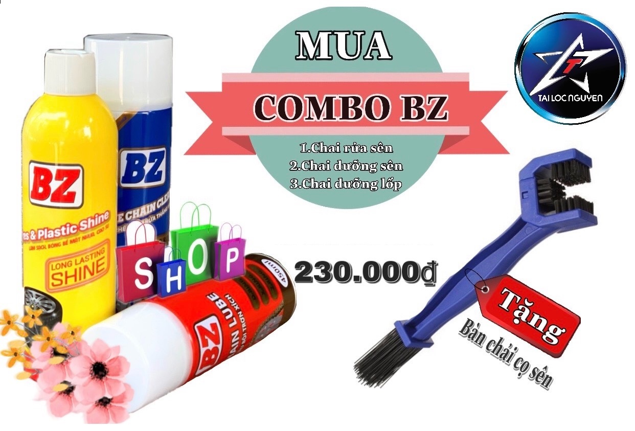 COMBO CHĂM SÓC XE BZ 3 CHAI 4 MÓN - TẠNG BÀN CHẢI CỌ SÊN
