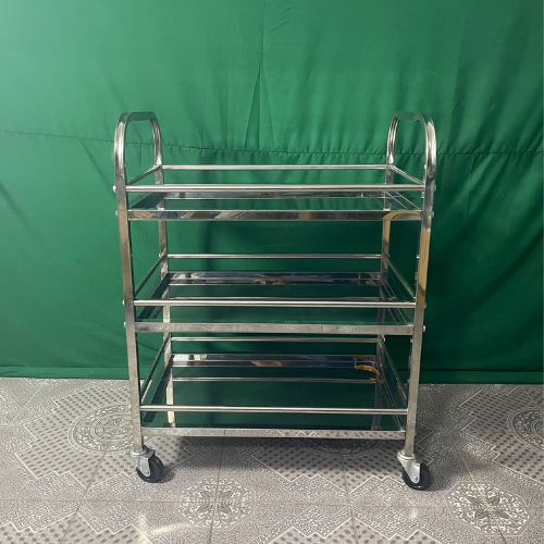 Xe đẩy inox 3 tầng- xe tiêm inox 3 tầng thiết bị phòng khám,spa