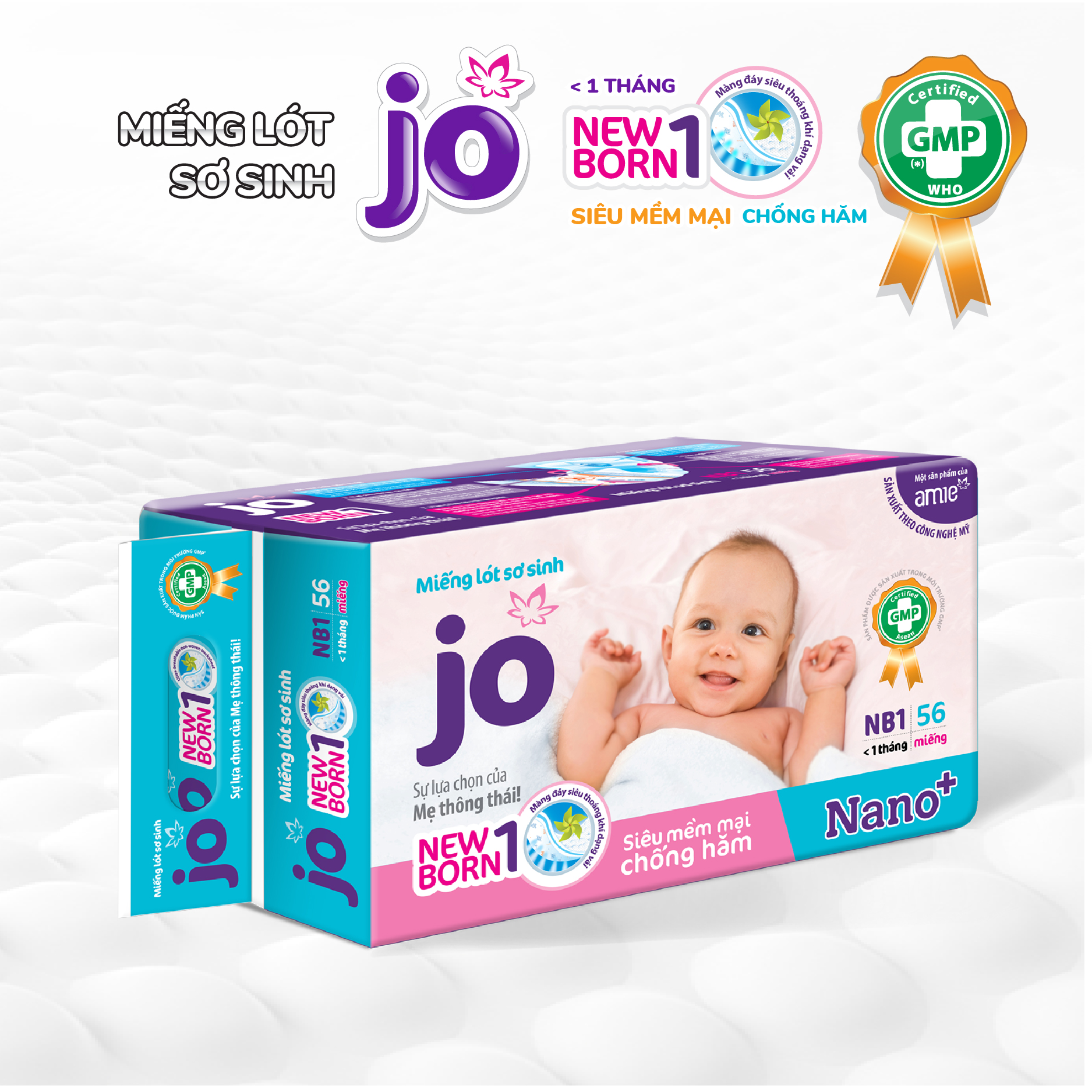 (Tặng Jo Rubicon dán size S24) Combo Miếng lót sơ sinh JO Newborn 1&2