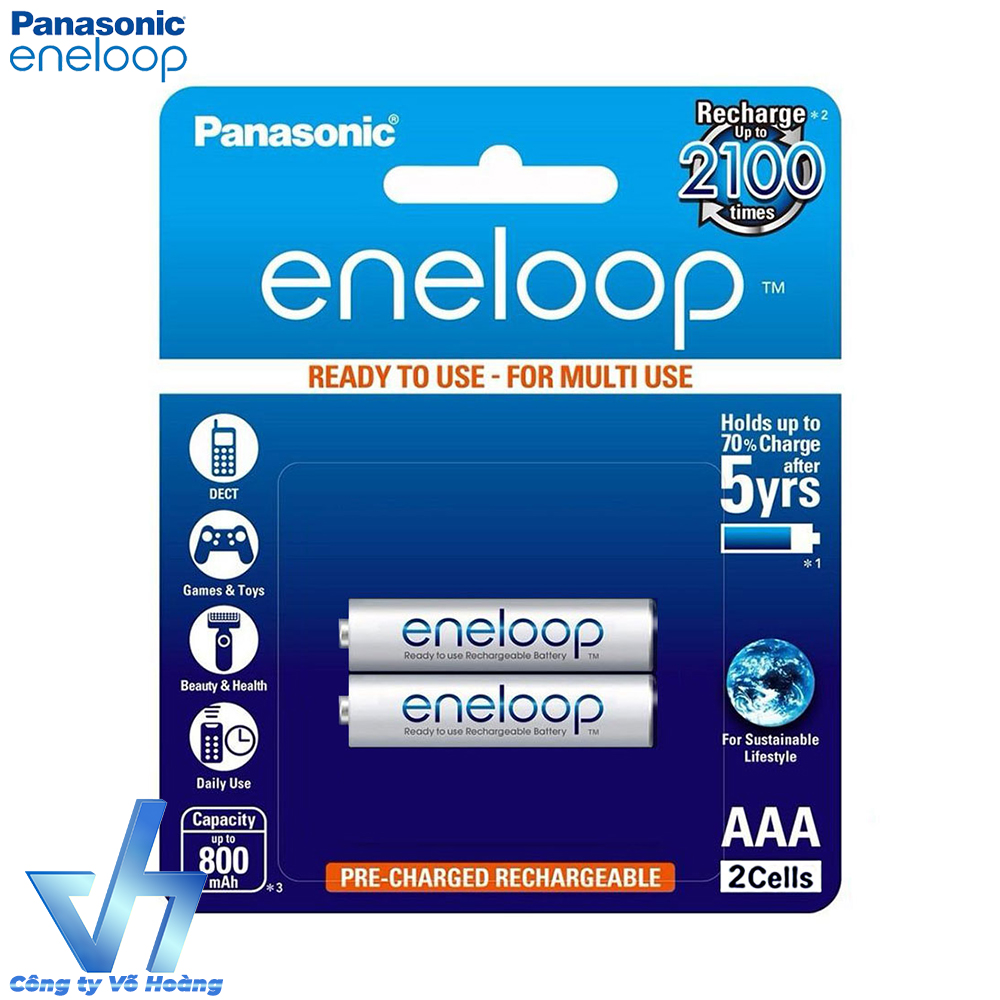 Bộ 2 pin sạc AAA Panasonic Eneloop 800mAh (Trắng)