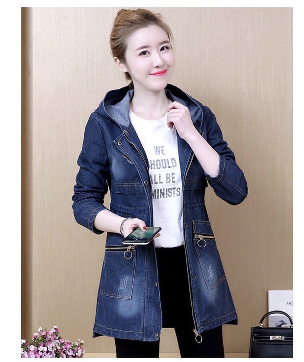 [HCM]ÁO KHOÁC JEAN FORM DÀI CÓ NÓN