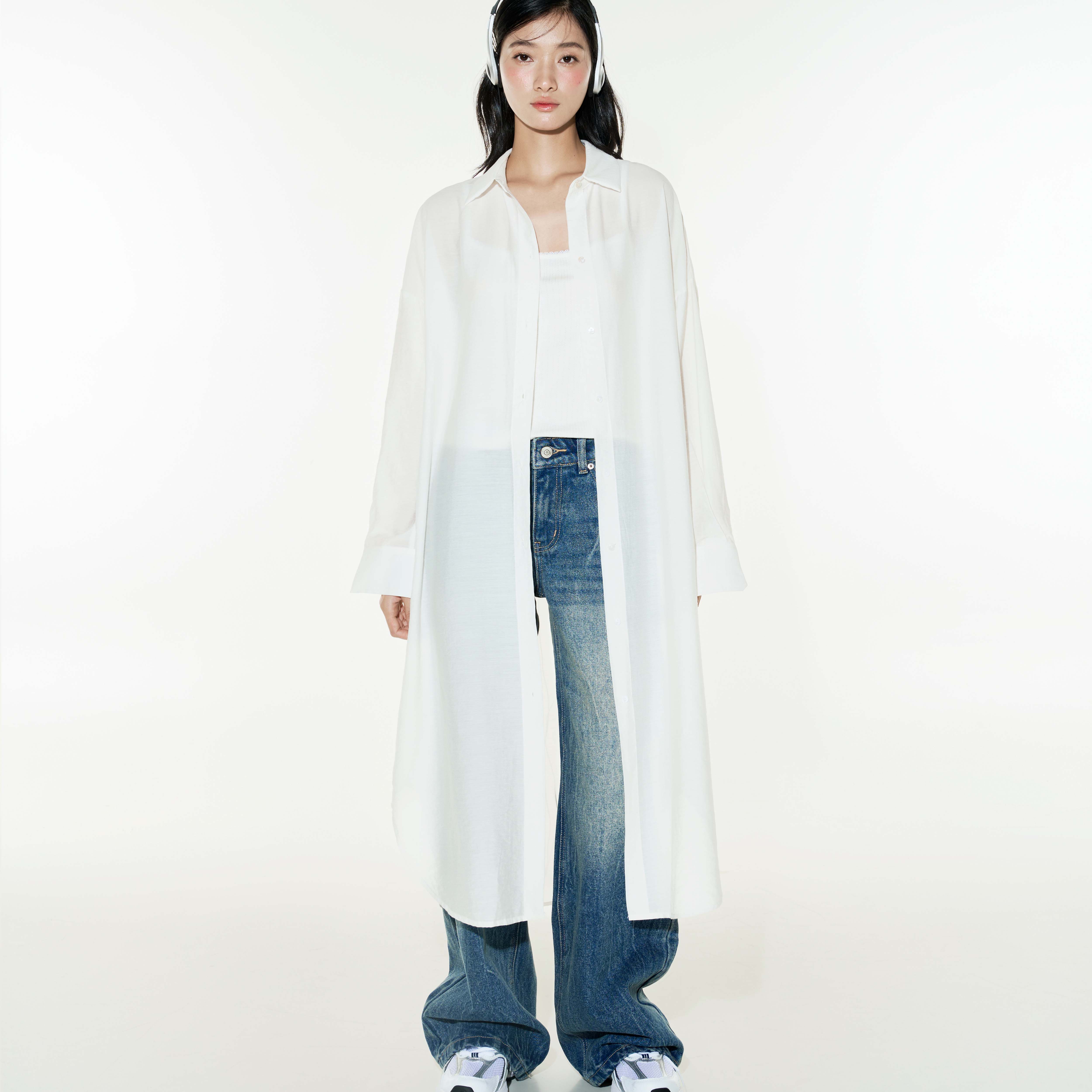 Dottie - áo sơ mi dáng dài nữ dottie trắng - t0501