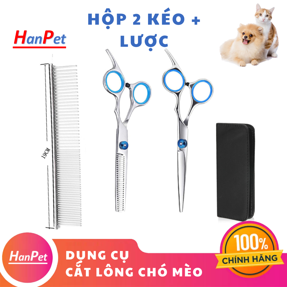 Hanpet - Dụng cụ cắt lông thú cưng - Dùng cắt tỉa lông chó mèo chuyên dụng chất liệu thép không gỉ / kéo cắt lông / Lược chải lông chó / Kéo cong / kéo thẳng / kéo tỉa / bộ kéo spa thú cưng / kéo chuyên dụng cắt lông ch