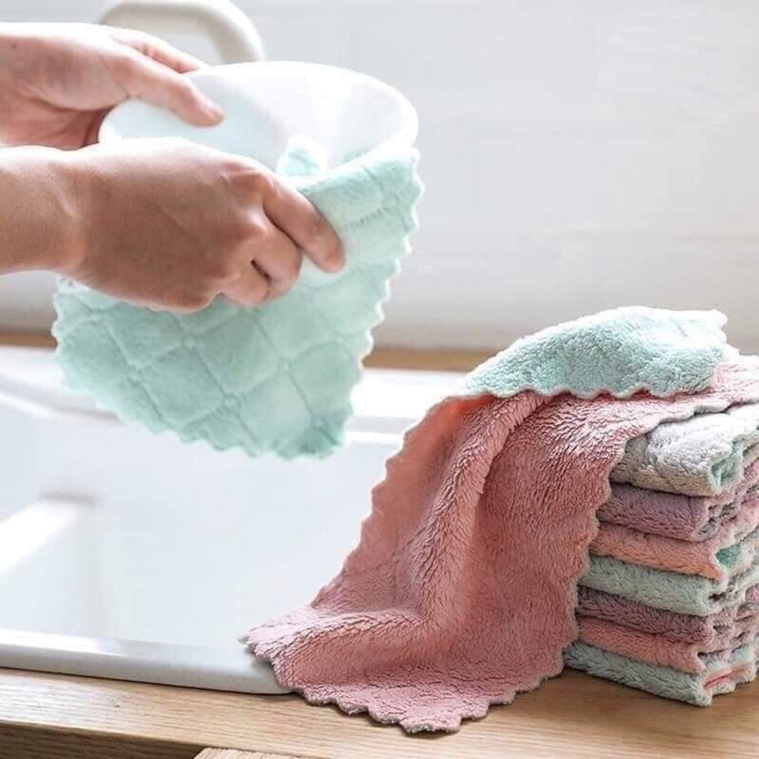 Khăn lau nhà bếp đa năng 2 mặt siêu thấm hút size 13x23cm